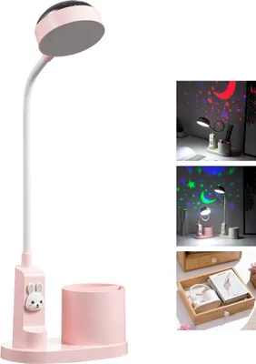 Produktbild von LED Schreibtischlampe 3in1, dimmbare Tischlampe mit Projektor, Stifthalter, Sternenhimmel-Projektion, romantische Beleuchtung
