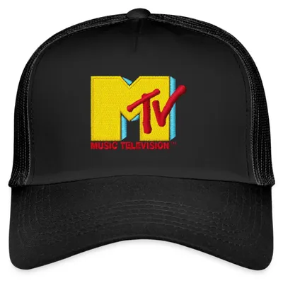Produktbild von Spreadshirt MTV Logo Als Stick-Design Trucker Cap, One size, Schwarz/Schwarz