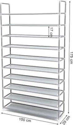 Produktbild von Famanu Schuhregal stapelbar - 10 Ebenen, 100 x 29 x 175 cm, Grau