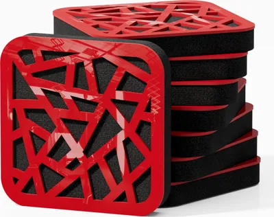 Obrázek produktu pro balení 8 kusů - Mini akustický panel s tlumením zvuku | 23 x 23 cm | Barva: (lesklý červený plast, AKAT)