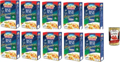 Produktbild von Divella Riso Originario,Runde Reiskörner, italienischer Reis, ideal für traditionelle Rezepte, 10x 1kg Vakuumverpackung + Italian Gourmet polpa 400g