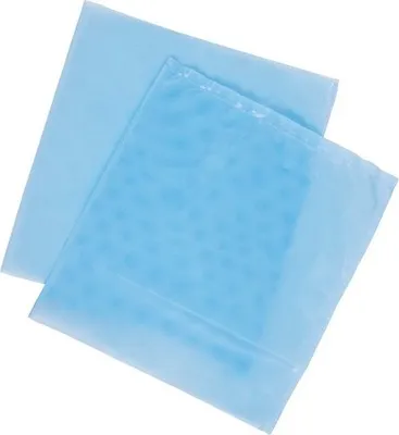 Two light blue fabric squares, one on top of the other, against a white background.
