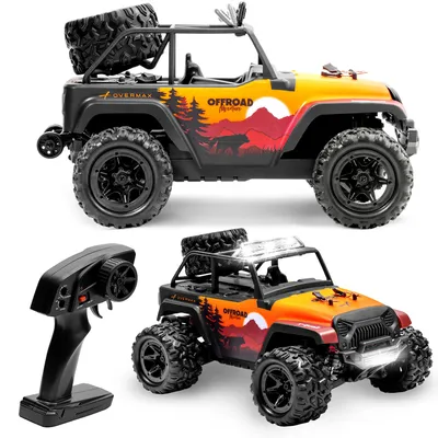 Immagine prodotto di Overmax X-Quail, auto radiocomandata 4x4 fuoristrada in scala 1:18 con illuminazione a LED, 2 batterie, velocità massima di 25 km/h, derapata su due ruote