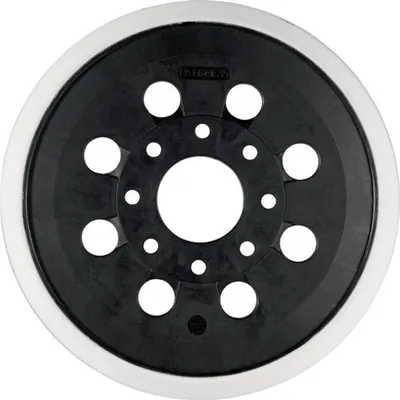 A top-down view of a black and white sanding pad.