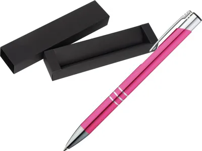 Produktbild von Kugelschreiber aus Metall / mit Pappetui / Farbe: pink