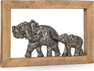 Image de Moritz Sculpture Cadre Eléphant Mère et Enfant | 40 x 27 x 6 cm | à suspendre | Décoration animale | Déco Moderne