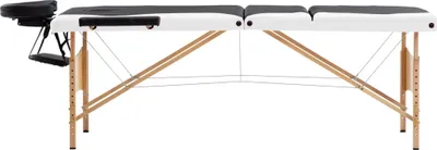 Image de vidaXL Table de massage pliante 3 zones avec châssis en bois noir et blanc