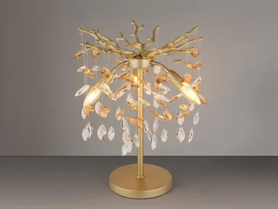 Produktbild von Ausgefallene große Tischlampe Gold mit Kristall 2-farbig, Nachttischlampe 50cm