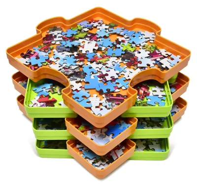 Imagen del producto de Caja de plástico apilable para puzzles, de 19,8 x 19,8 cm, con capacidad para 6 piezas, ideal para puzzles de hasta 1500 piezas