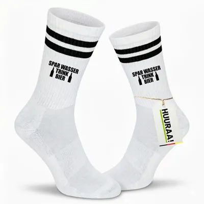 Produktbild von Huuraa Uni Socken Spar Wasser Trink Bier Bierflasche 37/41 Black Baumwolle Tennissocken Geschenkidee