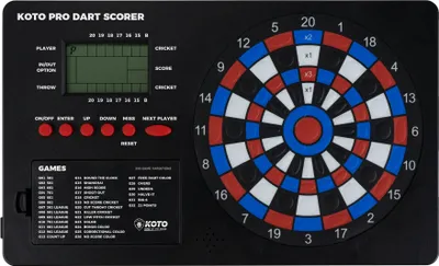 Produktbild von KOTO - Pro Dart Scoreboard, Spiele, Anzeigetafel inkl. 32 Spiele, Spielstandsanzeige & Befestigungsmaterial, für 8 Spieler, batteriebetrieben