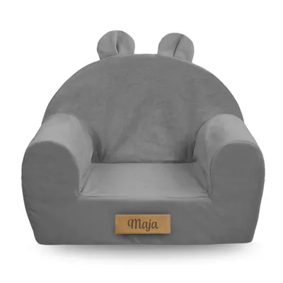 Produktbild von Personalisierter Kindersessel mit Ohren 56x33x42 cm – Grau – Sessel für Babys & Kleinkinder