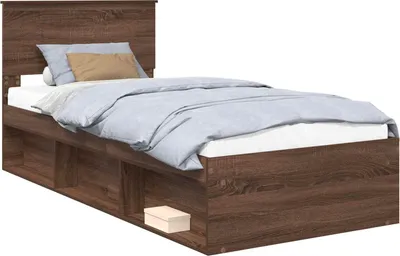 Image de vidaXL Cadre de lit marron imitation chêne 90 x 190 cm Pin massif