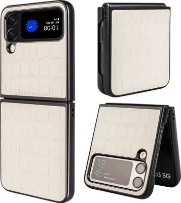 Produktbild von Für Samsung Galaxy Z Flip4 Design Crocodile Texture Weiß Hülle Schutz Hart Cover
