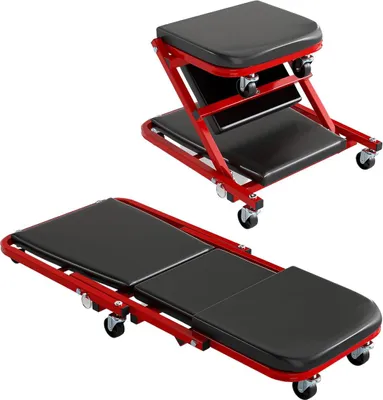 Produktbild von GOPLUS 2 in 1 Rollbrett Werkstatt, Werkstatthocker mit 360° bis zu 150 kg mit Lenkrollen, klappbares Montageliege mit Sitz- & Liegefunktion (Schwarz)
