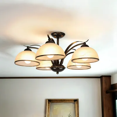 Produktbild von Deckenleuchte Landhaus "Korfu" Messing Weiß Glas Metall 5-flammig Deckenlampe Wohnzimmer Flur