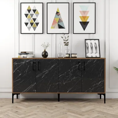Immagine prodotto di Skye Decor, Kiev 160 - Noce, Marmo nero, Konsole, Nussbaum, 100 % MELAMINBESCHICHTETETETEN SPANPLATTEN, 160 x 35 x 78 cm