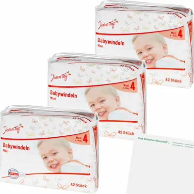 Produktbild von Jeden Tag Windeln Größe 4 Maxi 3er Pack (3x42Stk Packung) + usy Block