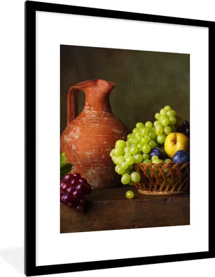 Produktbild von MuchoWow® Gerahmtes Poster Rustikal - Obst - Korb - Stilleben 60x80 cm - Poster mit Schwarzem Bilderrahmen Wandposter Rahmen Foto Bilder - Wohnzimmer - Dekorationen - Prämie