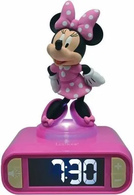Obrázok produktu pre Digitálny budík Minnie, 3D nočné svetlo, zvukové efekty, LEXIBOOK, ružová a čierna, napájaný batériami