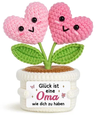 Productafbeelding van Gehaakte bloem met hart in een potje - Handgemaakt - Decoratie - Kleurrijk