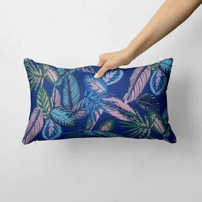 Produktbild von SCHÖNER LEBEN. Kissenhülle Dschungelpflanzen blau grün rosa Größe 30x50cm (HxB) 30x50cm (HxB) Größe