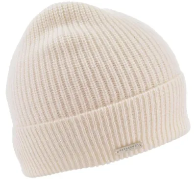Seeberger Kaschmir Aufschlag-Strickmütze in Rippenmuster in beige
