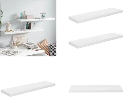 Obrázek produktu pro vidaXL Plovoucí police 2 ks. MDF 90x23,5x3,8 cm, bílý vysoký lesk - Nástěnná police - Nástěnné police - Plovoucí nástěnná police - Plovoucí nástěnná police
