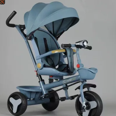 Produktbild von 4in1 Dreirad Kinderdreirad mit Verstellbarer Sitz und Schubstange,Buggy Fahrrad Kinderwagen mit Musik und Nachtlicht,Korb für 1-5 Jahre (Blau)