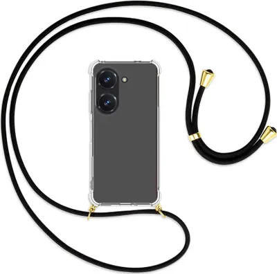 Produktbild von Handykette Backcover-Schutzhülle mit Band (Metall goldfarben) für Asus Zenfone 9 / Zenfone 10 (5.9'') - schwarz