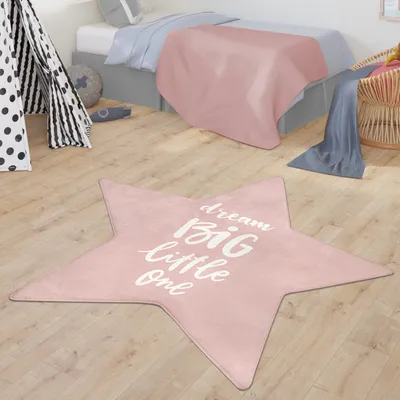 Produktbild von TT Home Teppich Kinderzimmer Kinderteppich Babymatte Jungs Mädchen Sternen Form Dream Big Größe Ø 120t cm Quadrat