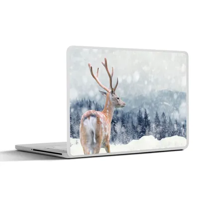 Produktbild von MuchoWow® Laptop Aufkleber Sticker Cover Winter - Hirsche - Tiere 32.5x23.5 cm - Sticker für Laptop - Selbstklebend