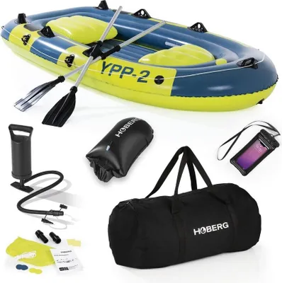 Produktbild von Hoberg Schlauchboot 2-Sitzer Für 2 geeignet Mit 2 Sitzbänken 2 Paddeln Pumpe Reparaturset 2 Angelhalterungen Dry Bag weiteres Zubehör Material PVC