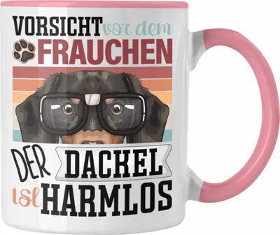 Produktbild von Trendation - Dackel Besitzerin Frauchen Tasse Geschenk Lustiger Spruch Geschenkidee Vorsicht Vor Dem Frauchen (Rosa)