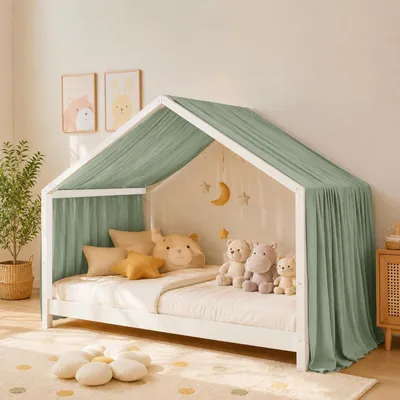 Zdjęcie produktu dla Zasłona z muślinu bawełnianego do łóżka domowego Zielona 420 x 135 cm