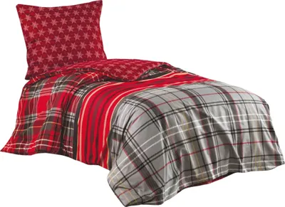 Produktbild von Teddy Plüsch Bettwäsche 135x200 cm Kristall grau rot kariert Winter Thermofleece