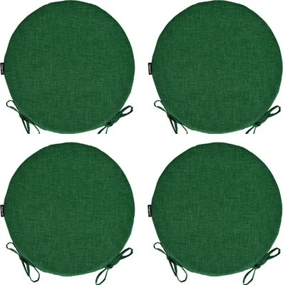 Four green round seat cushions are arranged in a two-by-two grid on a white background.
