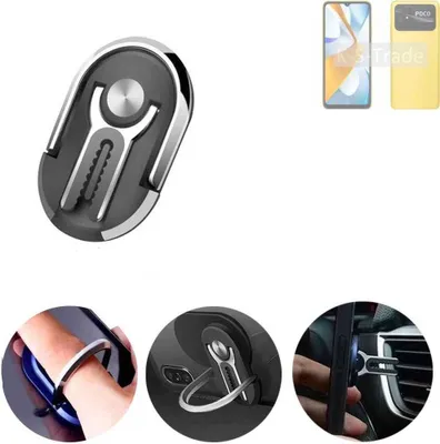 Produktbild von K-S-Trade 3in1 Smartphone-Ring Handy-Ring kompatibel mit Xiaomi Poco C40 Fingerhalterung  Handyring Tischständer Lüftungsgitter-Halterung Tisch