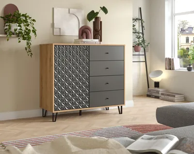 Produktbild von Highboard >Prisma< in Artisan Oak / Anthrazit matt - 110x96x40cm (BxHxT)