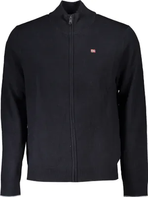 Produktbild von Herren-Cardigan Schwarz - Langarm Strickjacke mit Reißverschluss, Stickerei