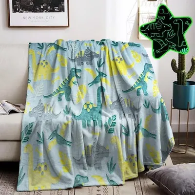 Imagen del producto de Manta suave para niños, diseño de dinosaurio, que brilla en la oscuridad