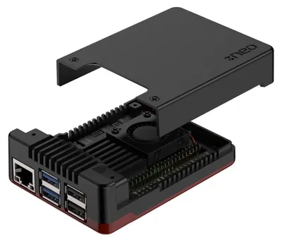 Produktbild von Argon40 NEO 5 BRED Aluminiumgehäuse für Raspberry Pi 5, passive/aktive Kühlung, 30mm PWM-Lüfter