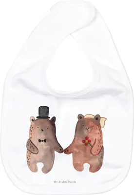 Produktbild von Mr. & Mrs. Panda Spucklätzchen Bär Heirat - Weiß - Geschenk, Verheiratet Heirate Hochzeit Hochzeitsgeschenk Hochzeitspaar, Lätzchen, Babylätzchen, Kinderlätzchen, Teddy