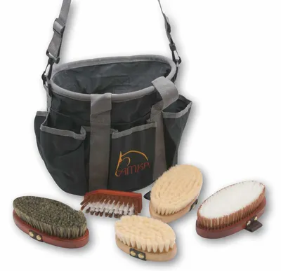 Produktbild von AMKA Putztasche Set komplett mit 5 Pferdebürsten