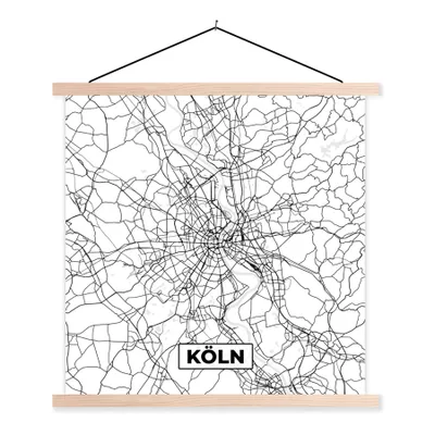 Produktbild von MuchoWow® Textilposter Köln - Karte - Stadtplan - Karte 40x40 cm mit holzfarbenen Rahmen - Posterleiste