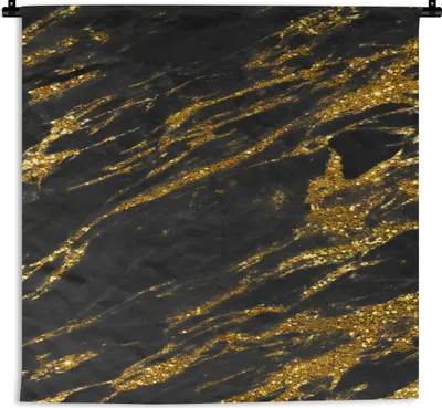 Produktbild von MuchoWow® Wandteppich Wandbehang Marmor - Gold - Schwarz 60x60 cm Tapisserie Dekoration Wandtuch - Dekorationen - Wand Decke