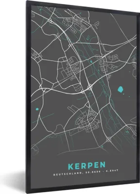 Produktbild von MuchoWow® Gerahmtes Poster Deutschland - Blau - Kerpen - Stadtplan - Karte 20x30 cm - Poster mit Schwarzem Bilderrahmen Wandposter Rahmen Foto Bilder - Drucken - Bilder Poster im Rahmen