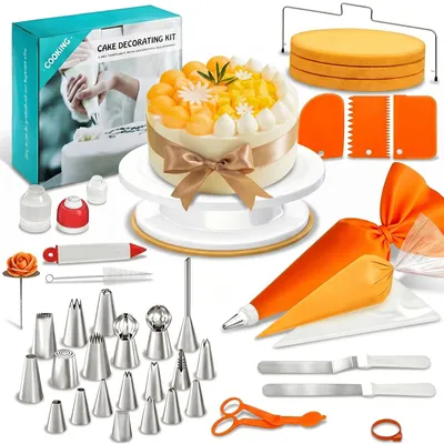 Immagine prodotto di Set da 61 pezzi per decorare torte, con piatto girevole da 27,5 cm – Accessori per torte, 61 pezzi