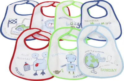 Produktbild von Baby 7 Wochentage Lätzchen für Jungen und Mädchen, 7 Stück BABY806 (0-6 Monate) (Blau)