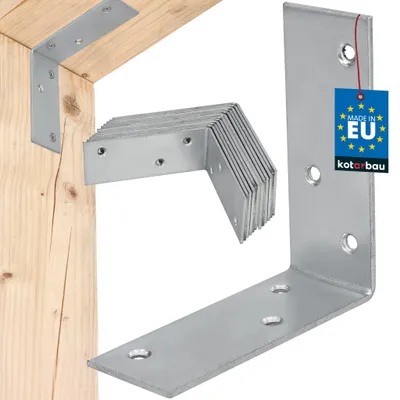 Produktbild von KOTARBAU® 12er Set Winkelverbinder Lochwinkel 100x100x40mm Bauwinkel Lochplattenwinkel Winkel Zimmermannswinkel Bauverbinder Verzinkter Stahl